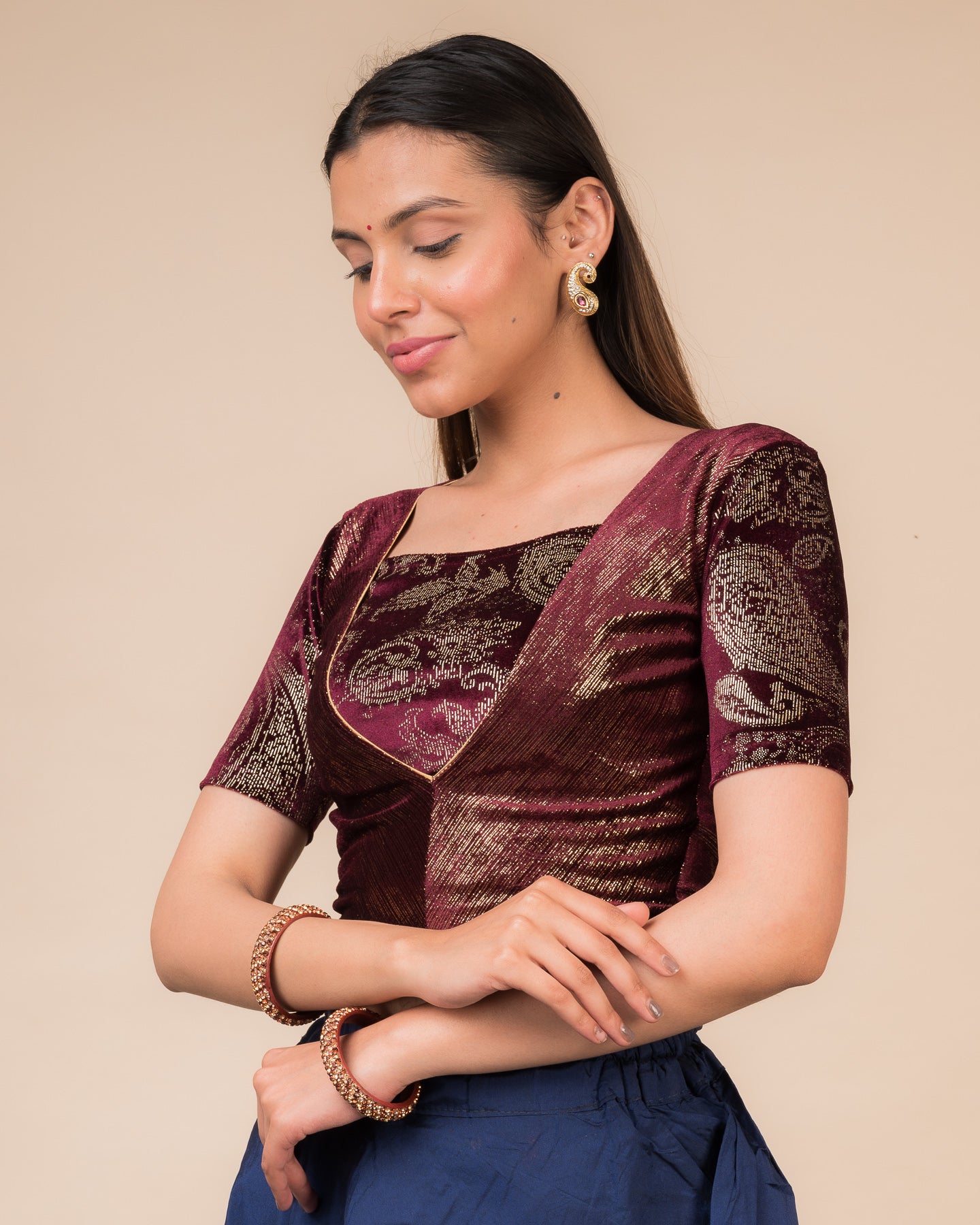 Ambar Velvet Choli Jacket Style Stretchable Slip On Blouse