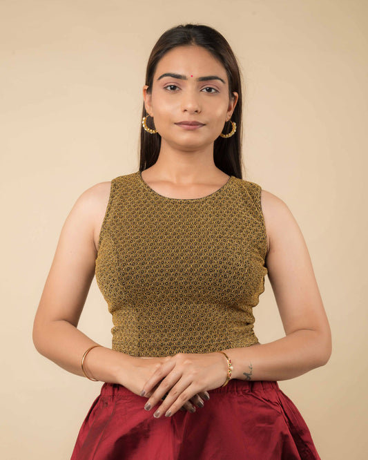 Shimona Banarasi Zari Sleeveless Stretchable Slip on Blouse