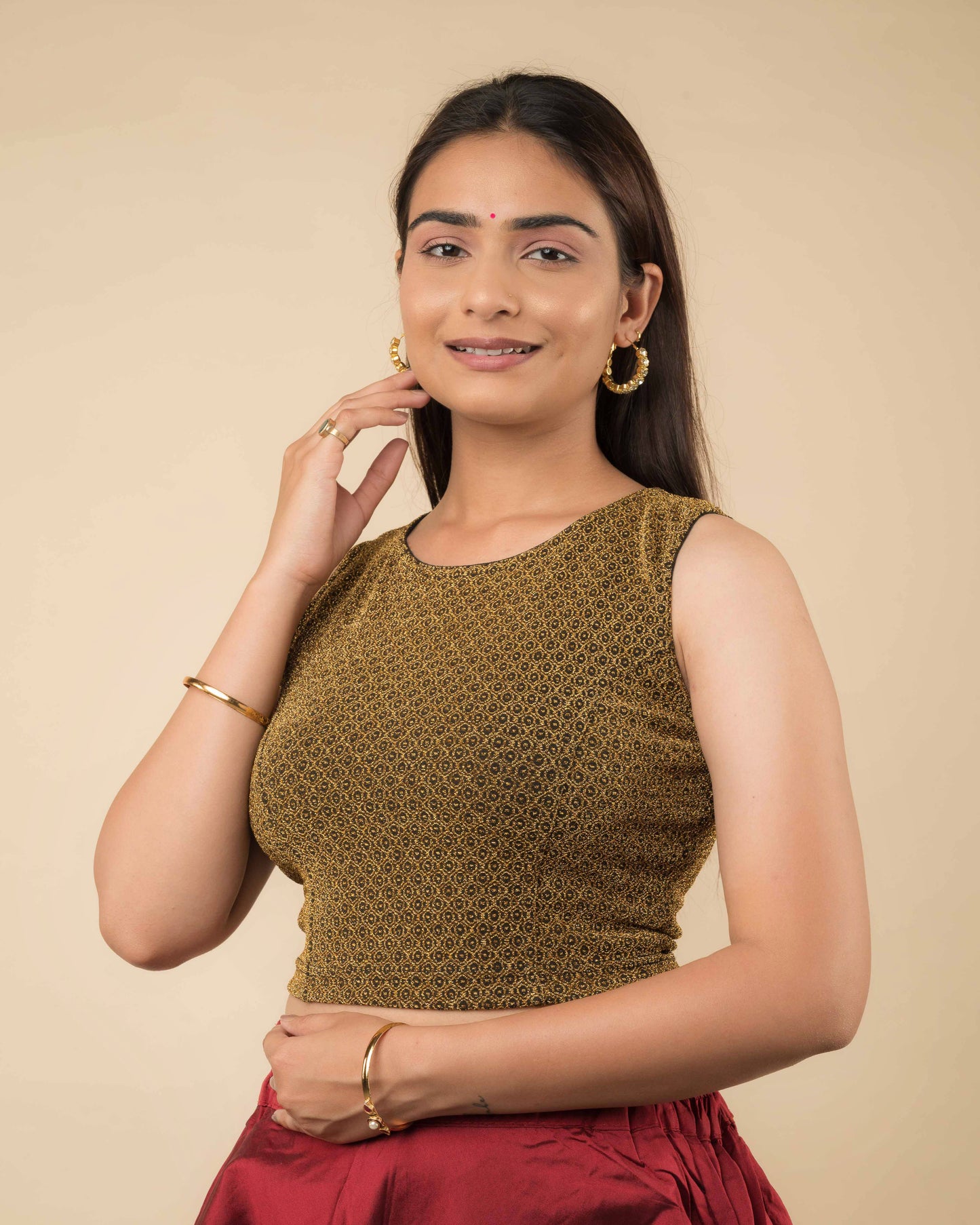 Shimona Banarasi Zari Sleeveless Stretchable Slip on Blouse