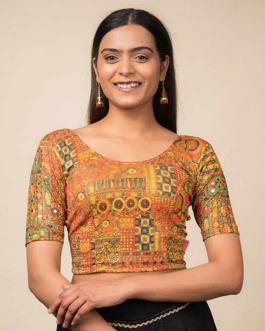 Aaina Kutch Mirror Embellished Stretchable Slip On Blouse