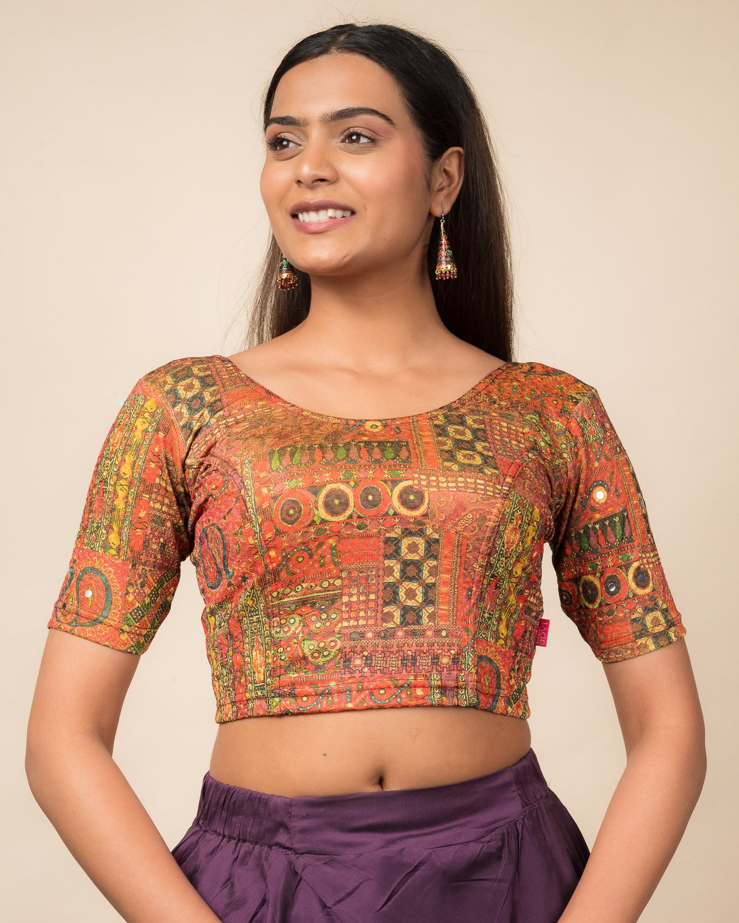 Aaina Kutch Mirror Embellished Stretchable Slip On Blouse