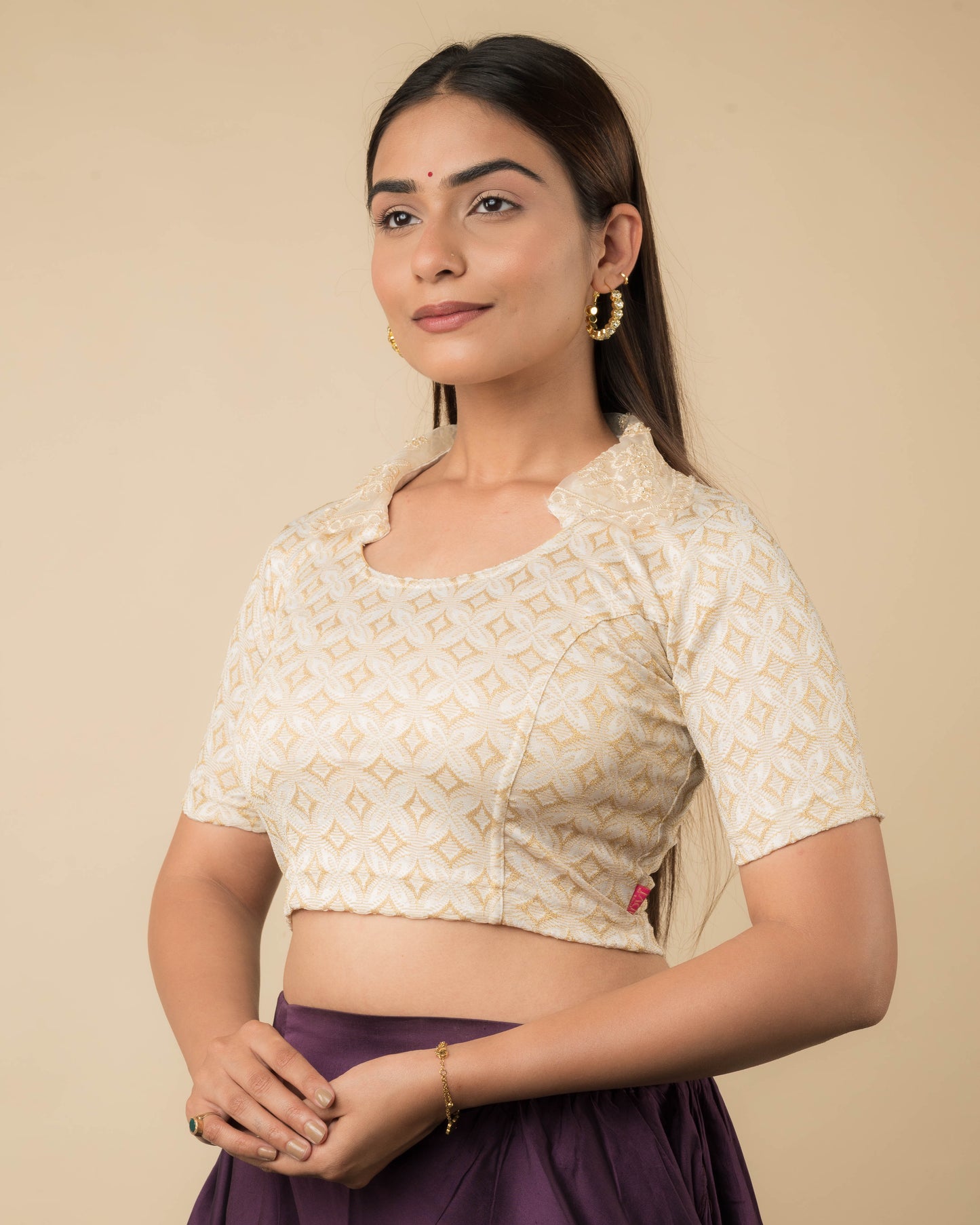 Kalki Hand Embroidered Collar with Zari Stretchable Slip on Blouse