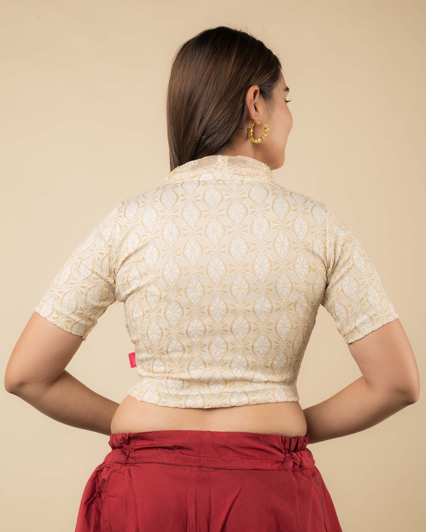 Kalki Hand Embroidered Collar with Zari Stretchable Slip on Blouse